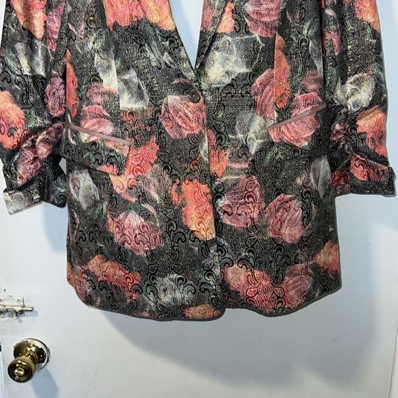 LOGO LAVISH By Lori Goldstein Woven Floral Metallic Jacquard Jacket-XS - Picture 4 of 10